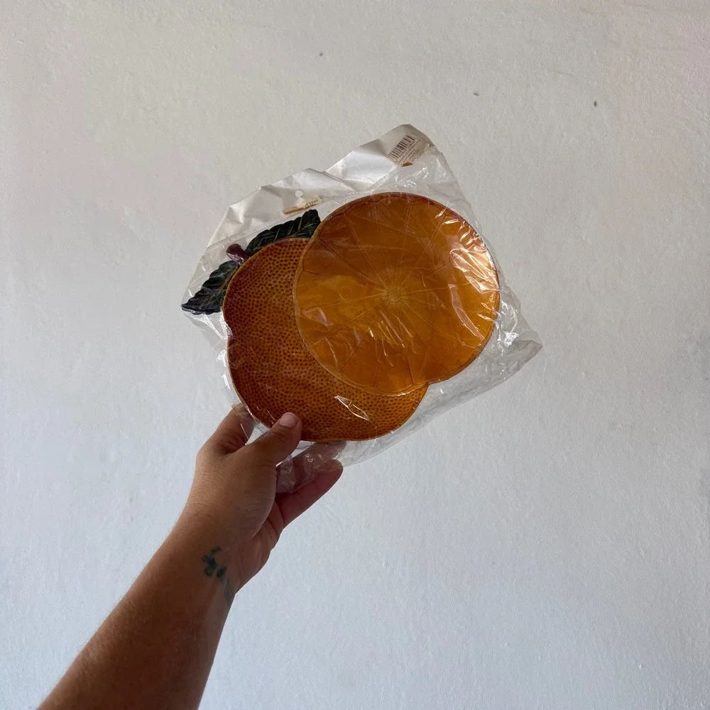 Lot of 2 Vintage Orange Slice Plastic Serving Trays Sitco Kitchen Decor NOS